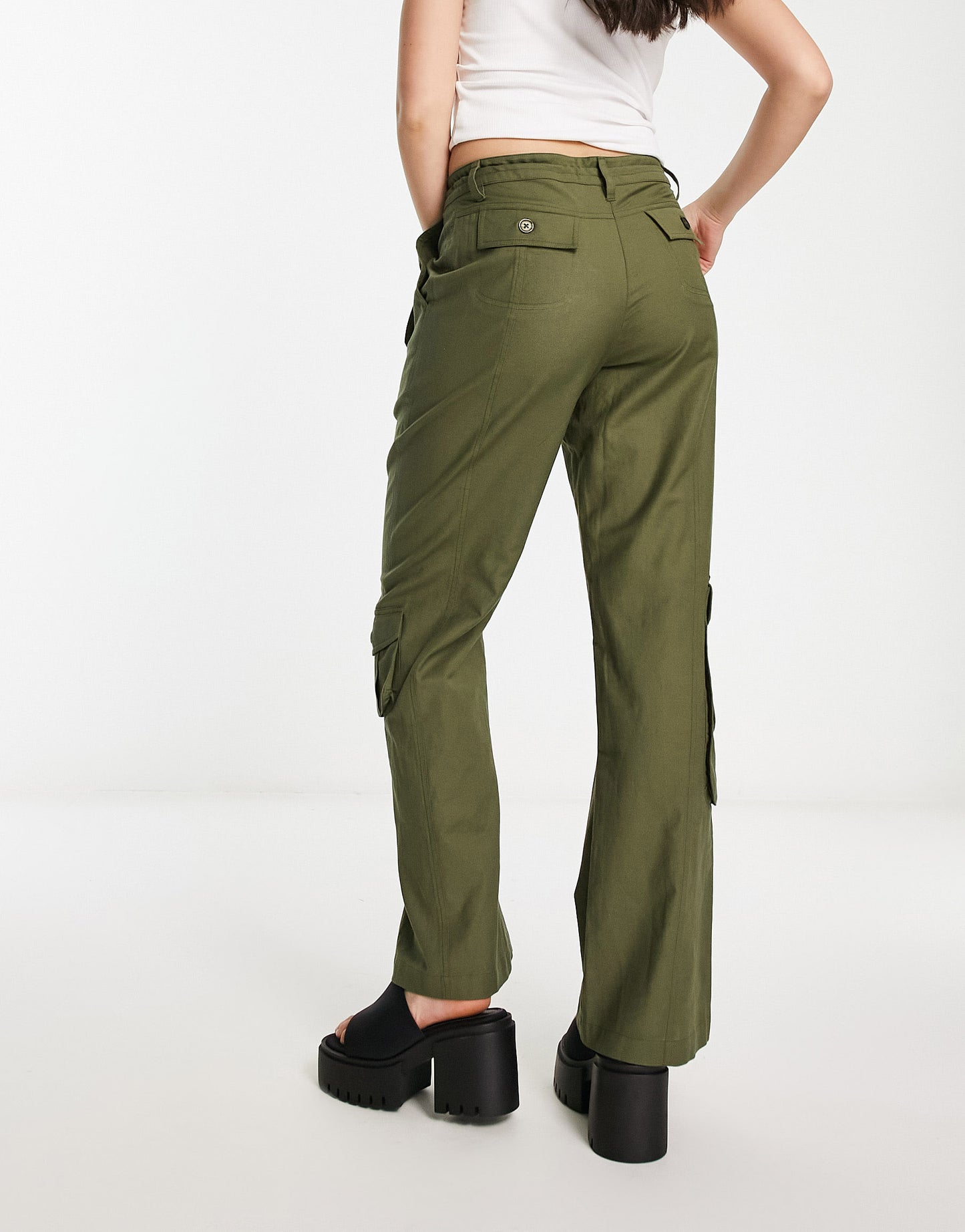 Reclaimed Vintage linen cargo trousers in khaki