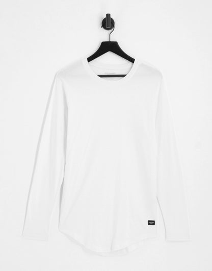 Jack & Jones Essentials longline long sleeve t-shirt with curve hem in white