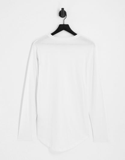 Jack & Jones Essentials longline long sleeve t-shirt with curve hem in white