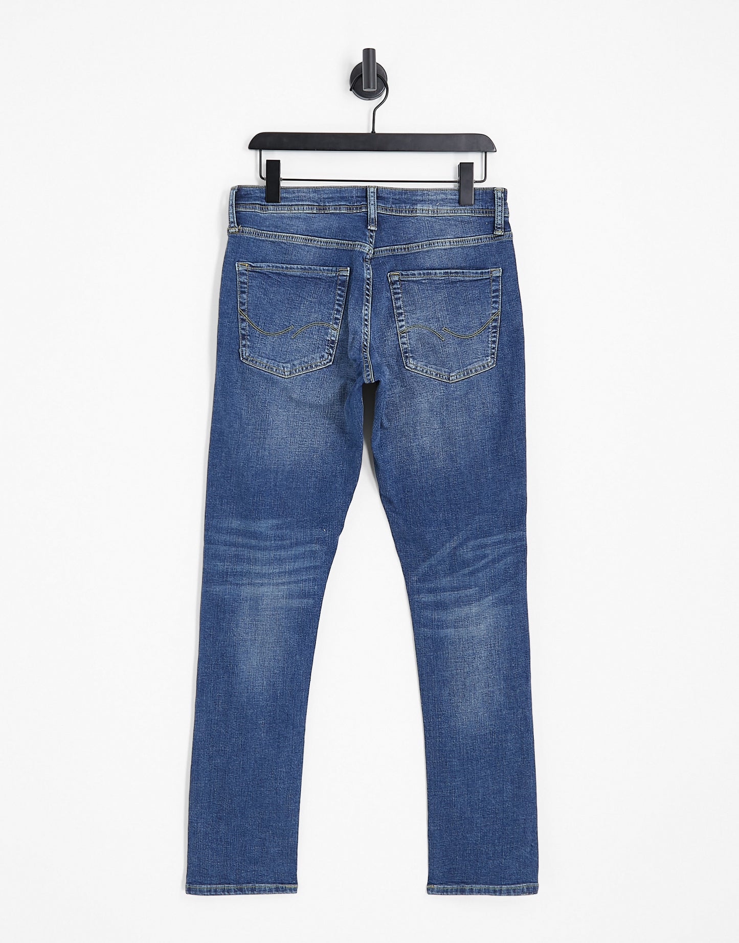 Jack & Jones Intelligence glenn slim fit jean in mid blue wash with abrasions