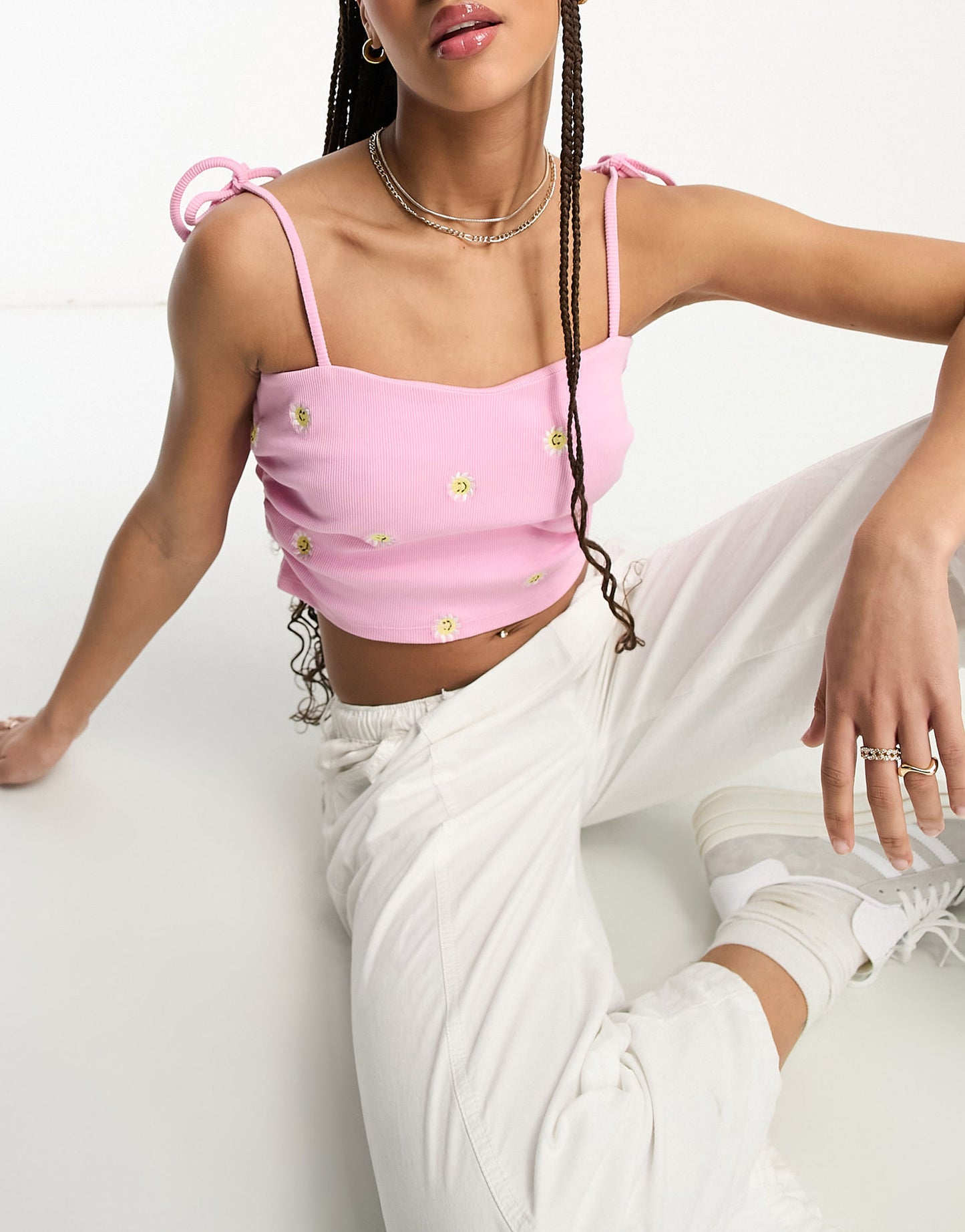 ASOS DESIGN embroidered sun cropped vest in pink