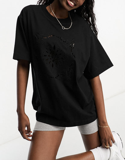 ASOS DESIGN Oversized t-shirt in embroidered cutwork in black