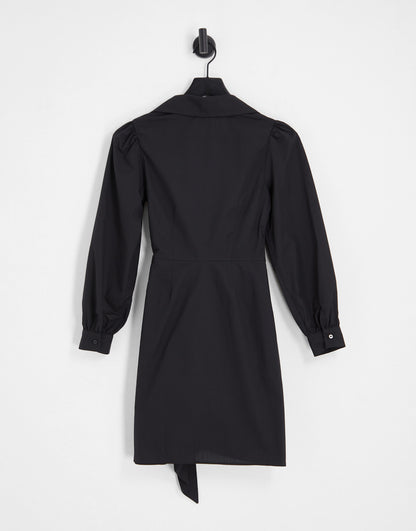 Miss Selfridge poplin wrap shirt dress in black