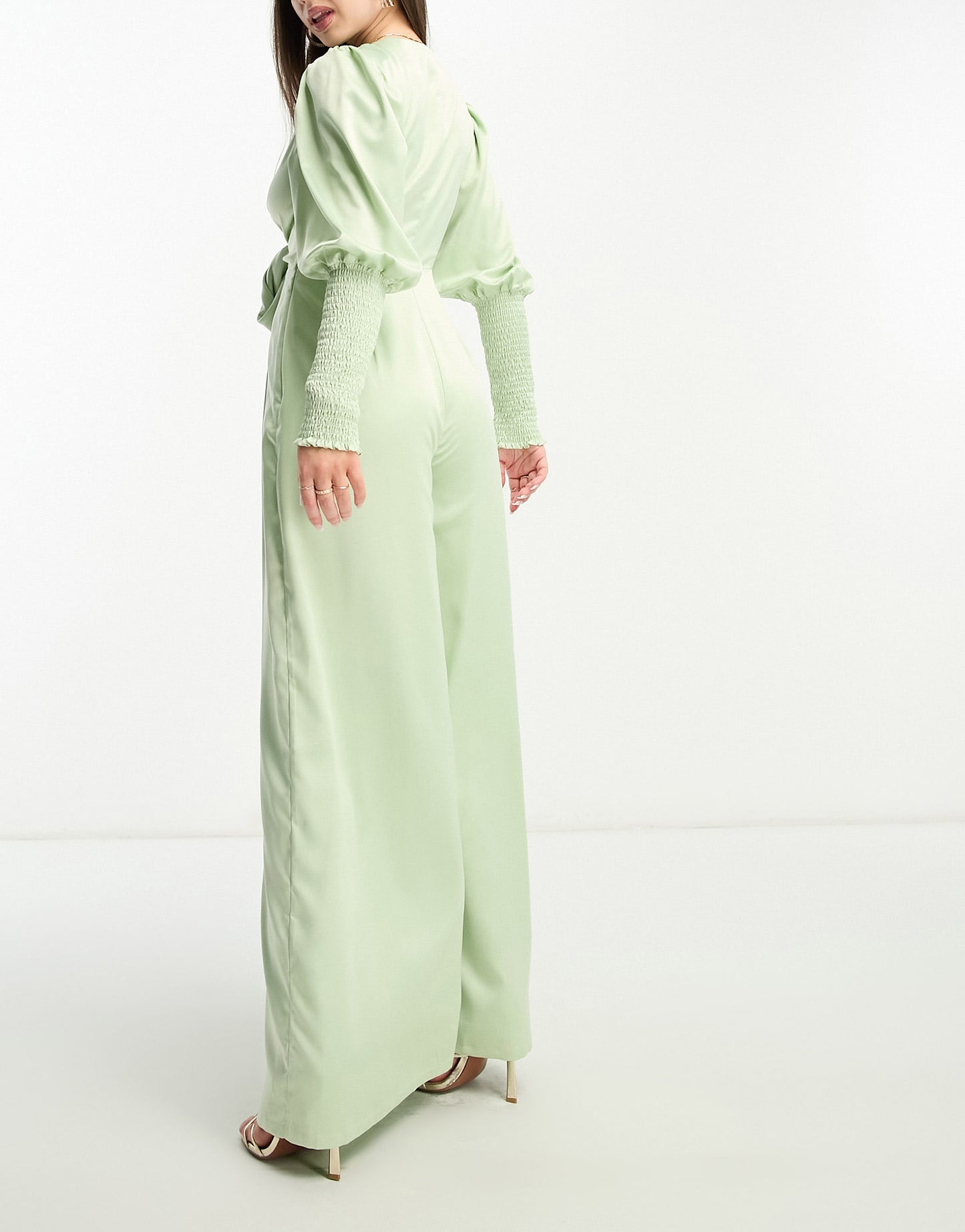 Collective the Label Petite exclusive plunge front wide leg jumpsuit in sage