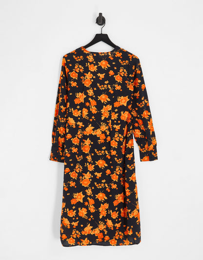 Vero Moda long sleeve wrap midi dress in orange floral