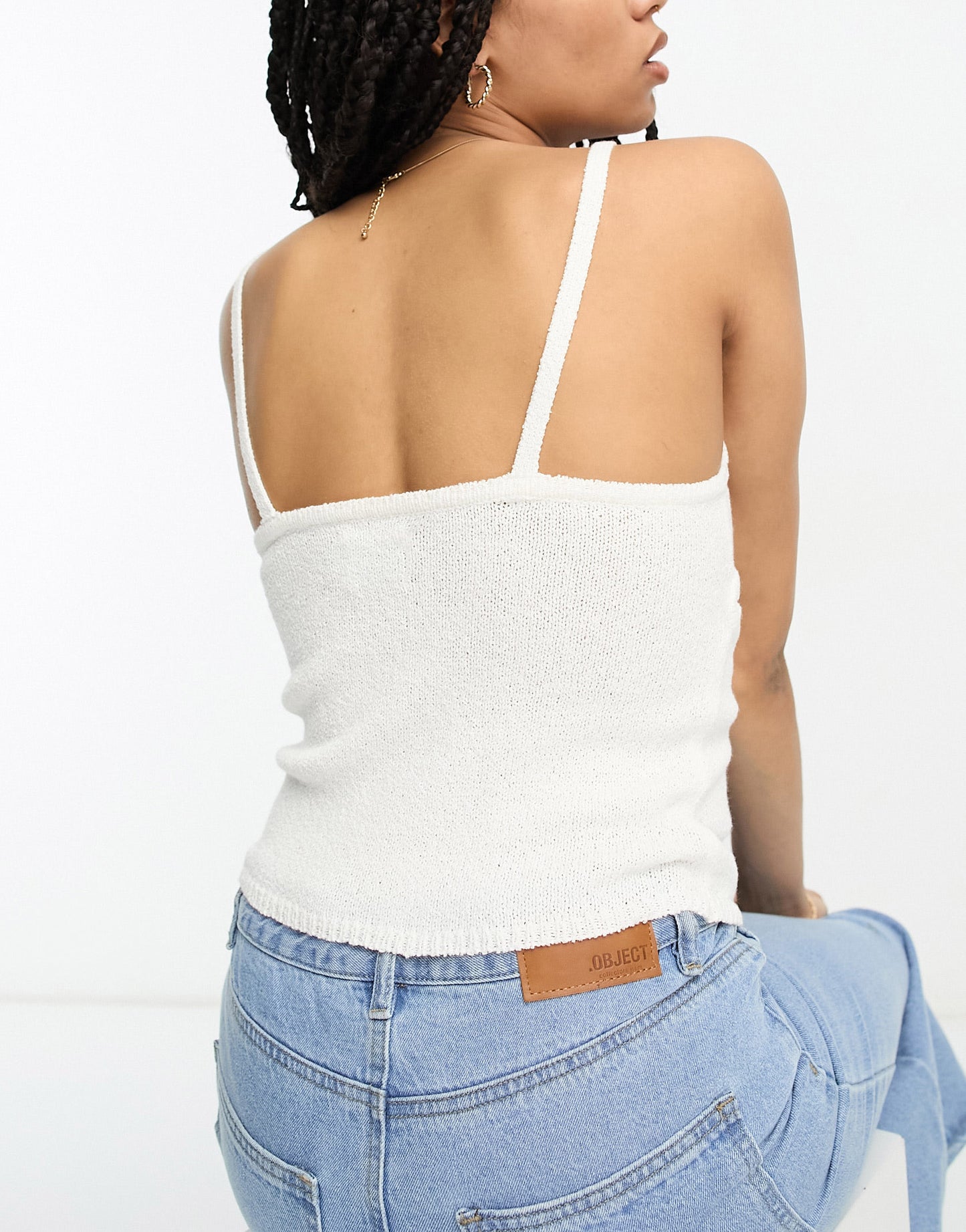 ASOS DESIGN knitted top with cut out ring detail in cream