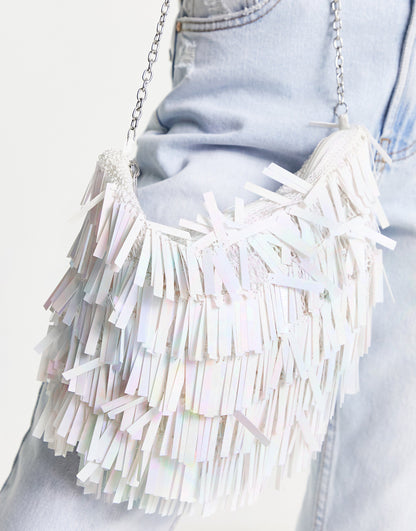 ASOS DESIGN shoulder bag with shard sequins in white