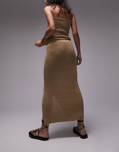 Topshop knitted midi skirt co-ord in brown