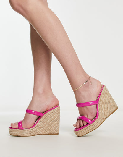 Glamorous espadrille wedge heeled sandals in pink