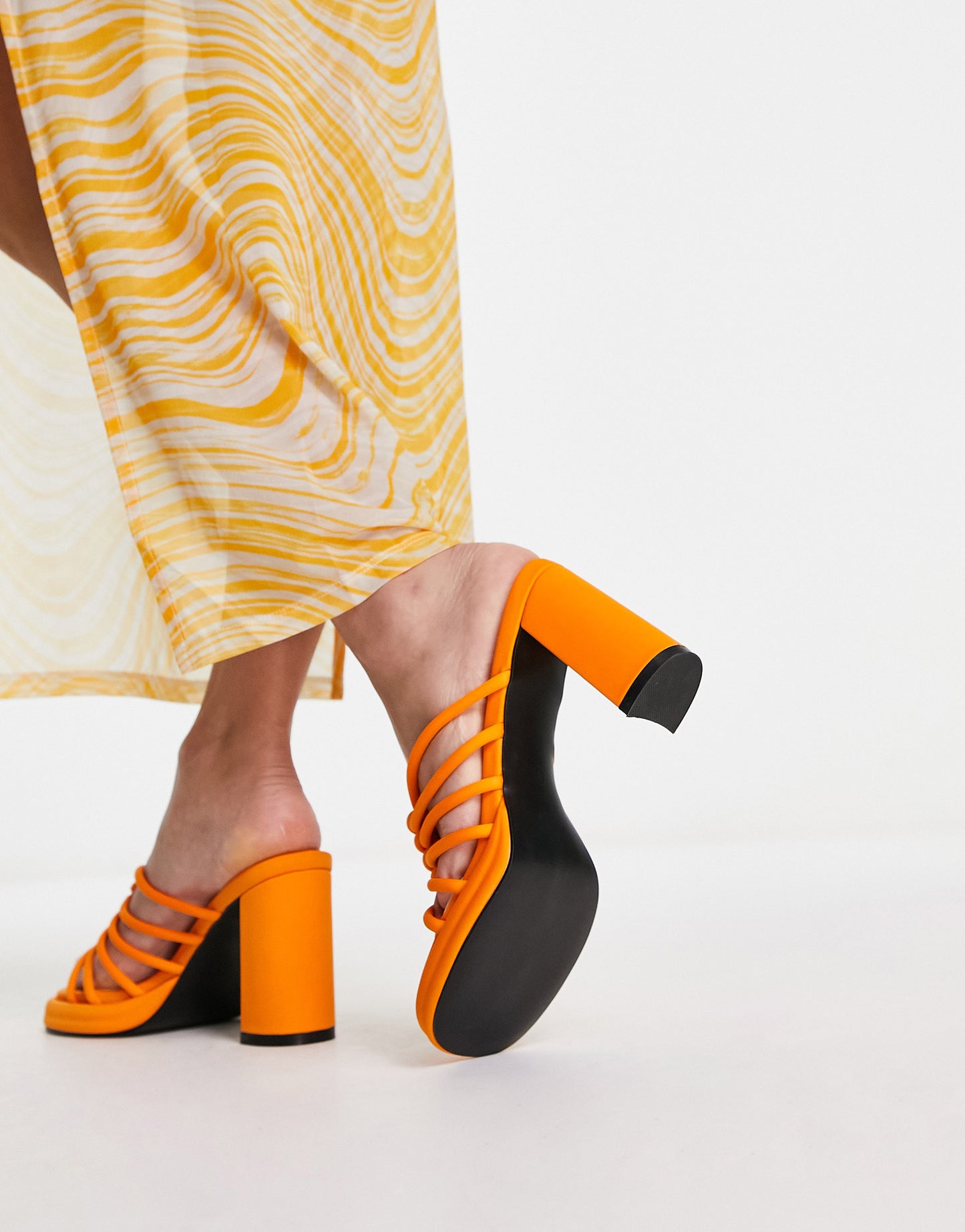 Glamorous caged heeled sandals in orange