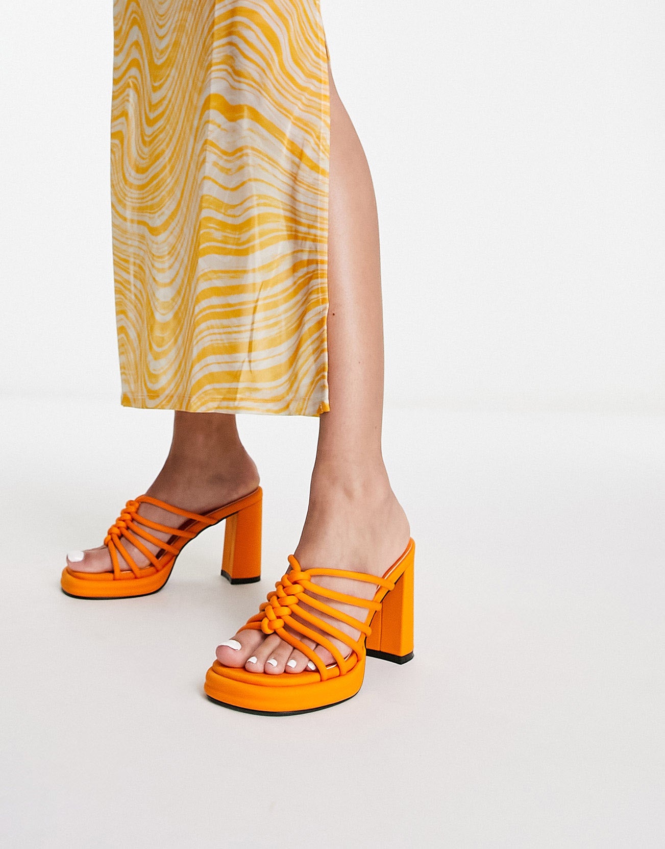 Glamorous caged heeled sandals in orange