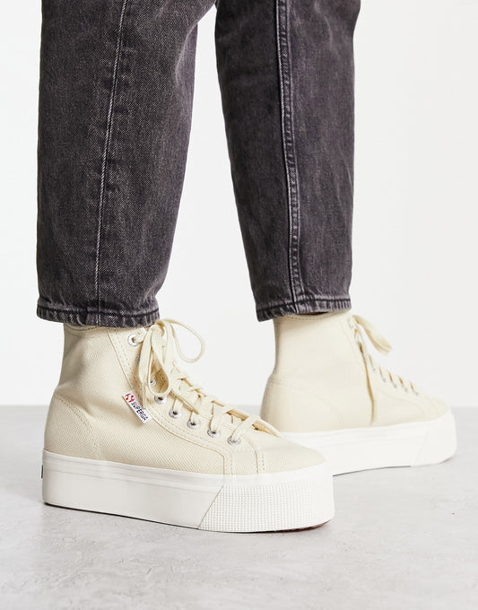 Superga 2708 hi top flatform trainers in beige