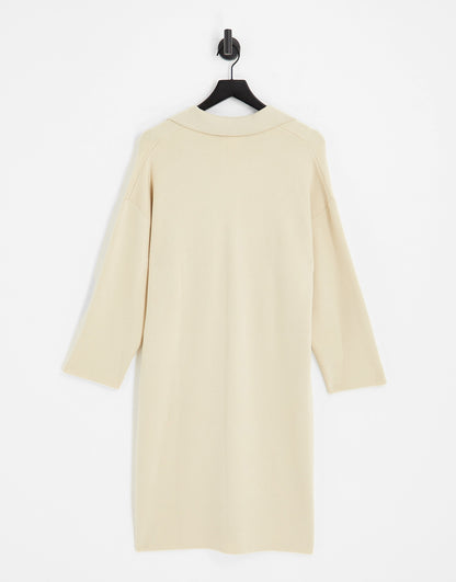 Monki knitted polo collar midi dress in cream