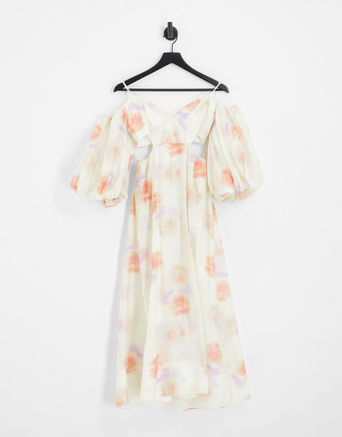 Bardot balloon sleeve cut-out maxi dress in painterly floral