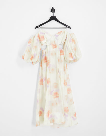 Bardot balloon sleeve cut-out maxi dress in painterly floral