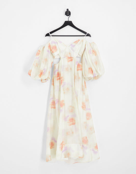 Bardot balloon sleeve cut-out maxi dress in painterly floral