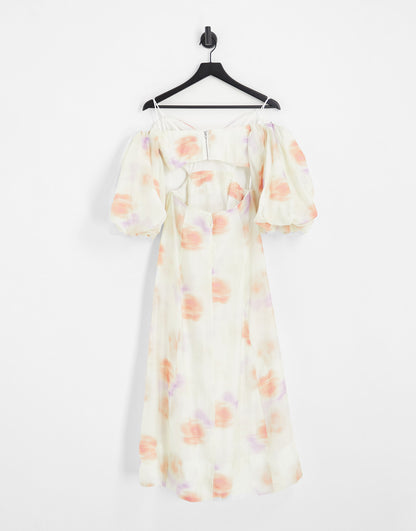 Bardot balloon sleeve cut-out maxi dress in painterly floral