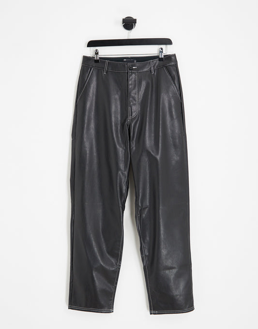 ASOS DESIGN baggy leather look trousers in black