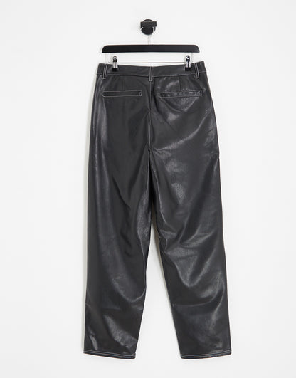 ASOS DESIGN baggy leather look trousers in black