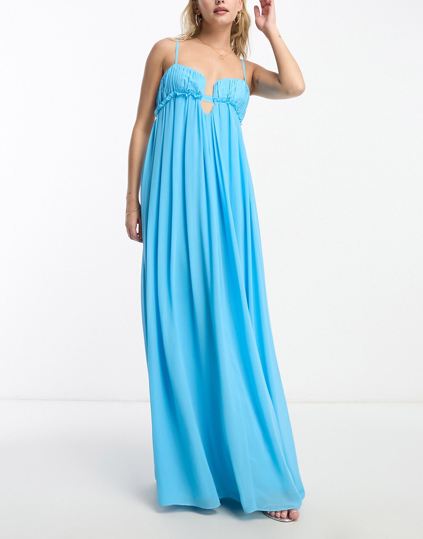 ASOS DESIGN baby doll ruched bust maxi dress in turquoise