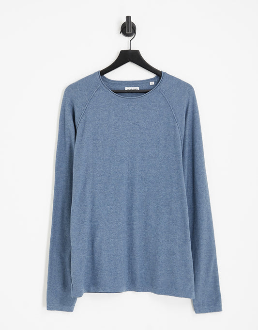 Jack & Jones lightweight crew neck jumper in blue