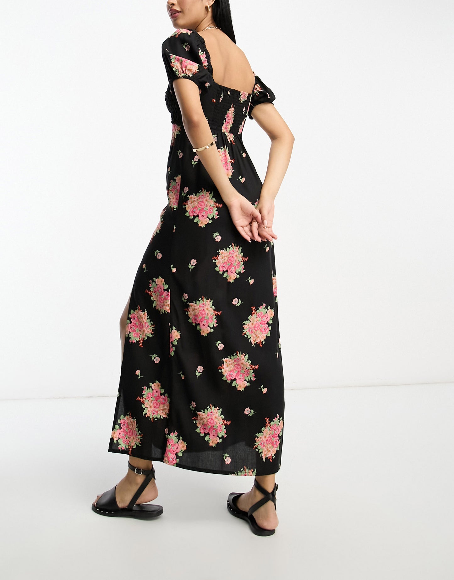 ASOS DESIGN crochet bardot midi dress in dark based floral print