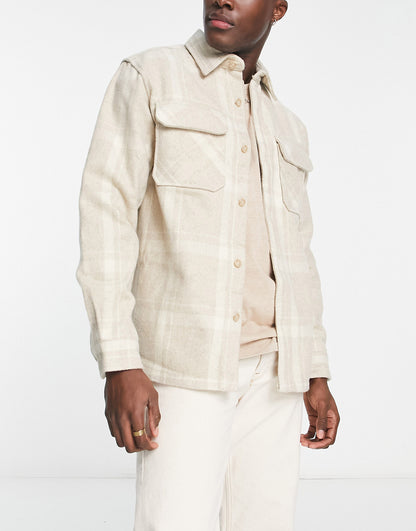 Pull&Bear check overshirt in stone