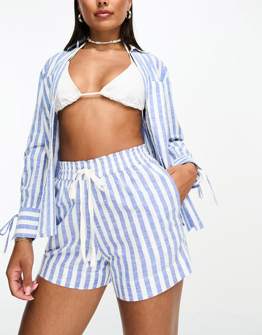 Accessorize stripe beach short co-ord in blue & white