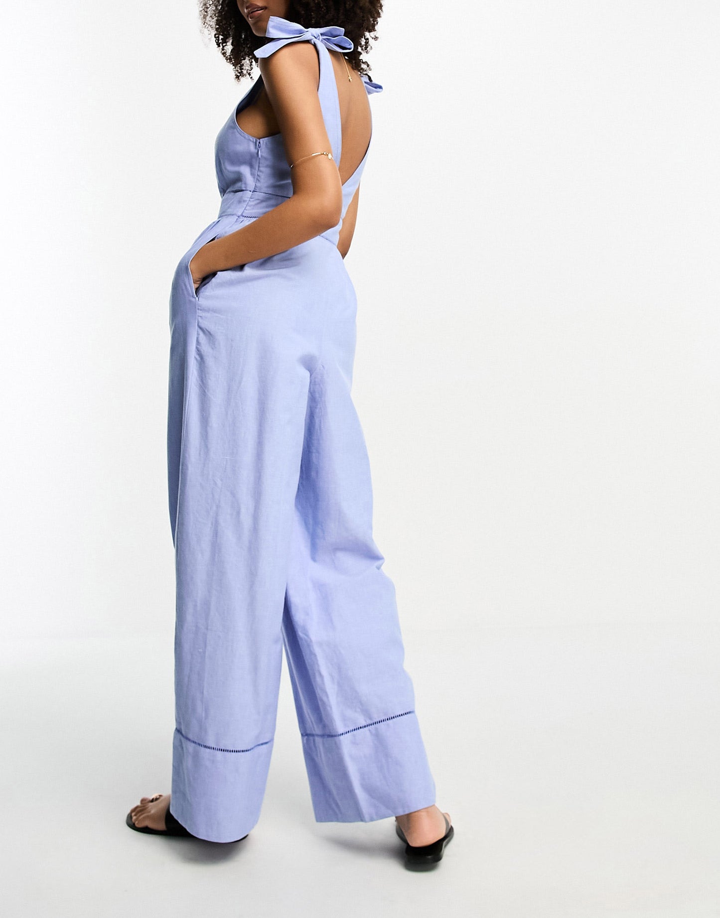 Accessorize v front summer jumpsuit in cornflower blue