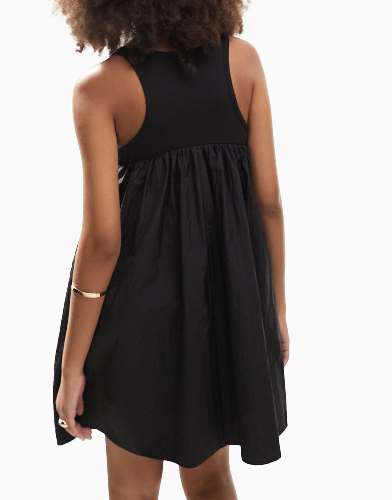 ASOS DESIGN racer 2 in 1 mini smock dress with puff skirt in black