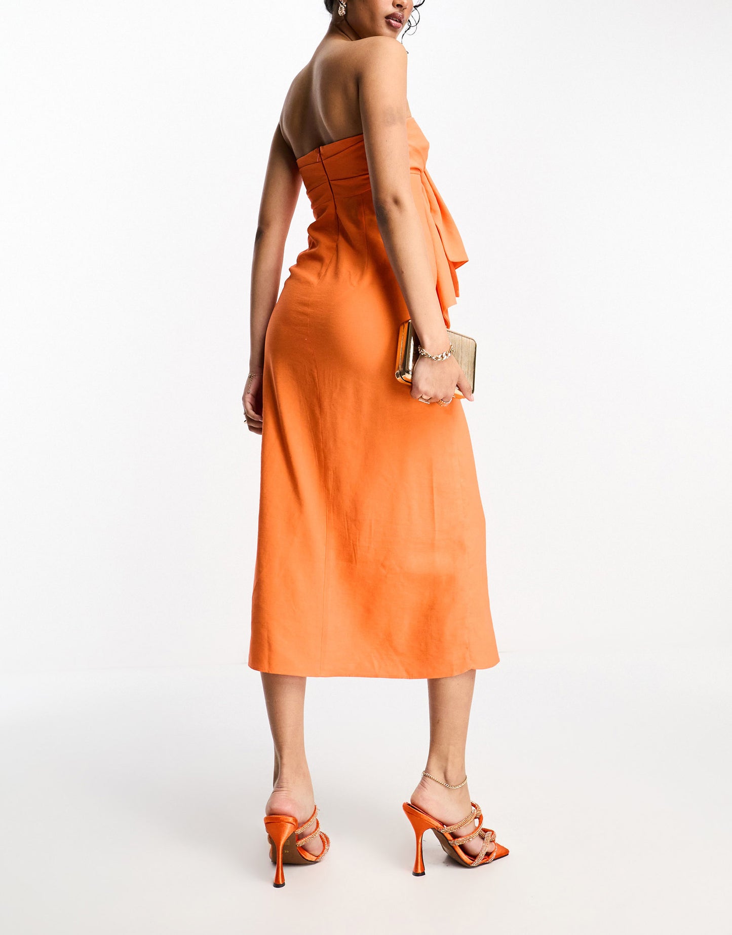 ASOS DESIGN washed folded bandeau midi dress in orange