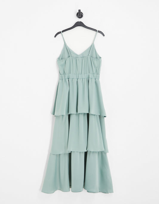 Y.A.S Bridesmaid tiered strappy midi dress in sage