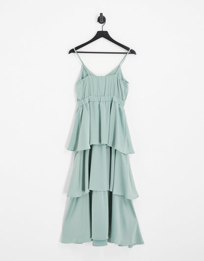 Y.A.S Bridesmaid tiered strappy midi dress in sage