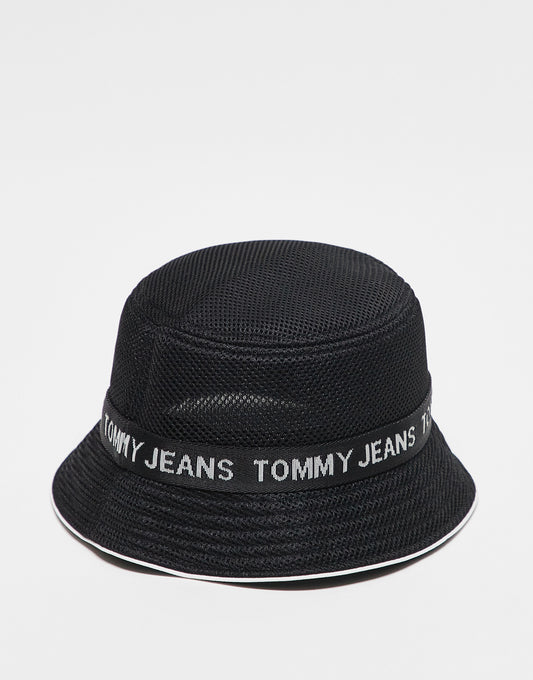 Tommy Jeans elevated tape logo bucket hat in black