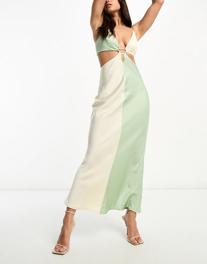 The Frolic cami midi dress with ring detail in pastel colourblock