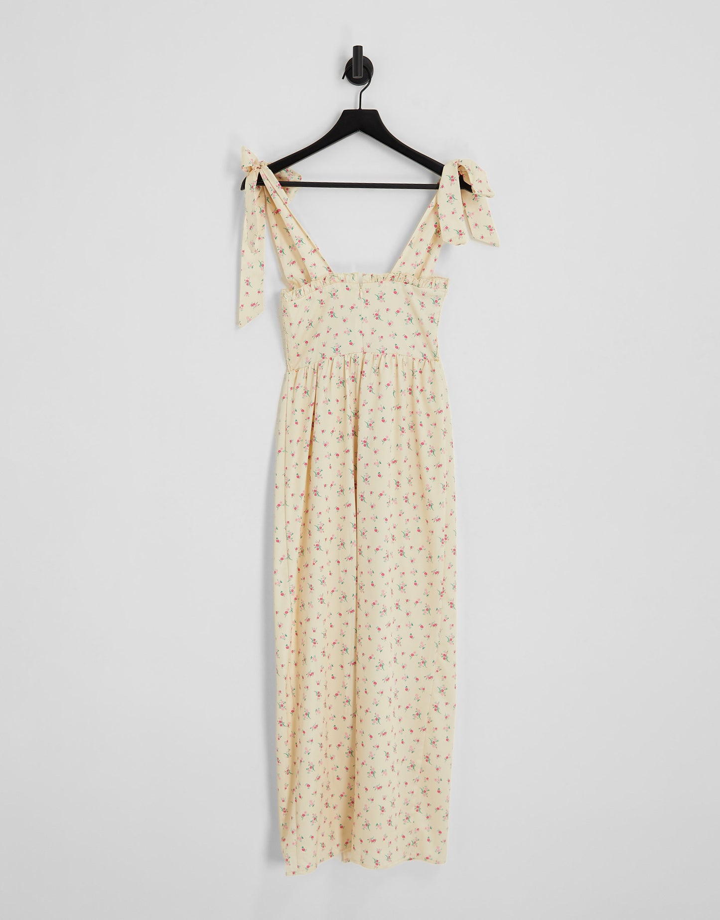 The Frolic shirred bodice midi dress with tie straps in vintage floral