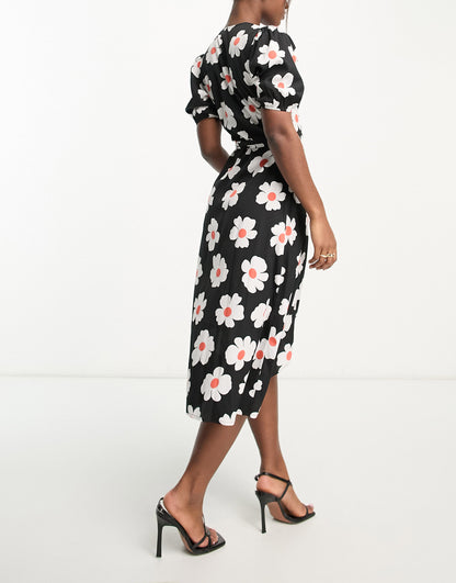 Influence wrap front midi dress in floral print