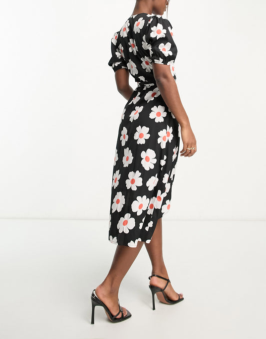 Influence wrap front midi dress in floral print