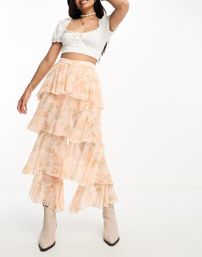 Miss Selfridge chiffon tiered wide leg trousers in floral