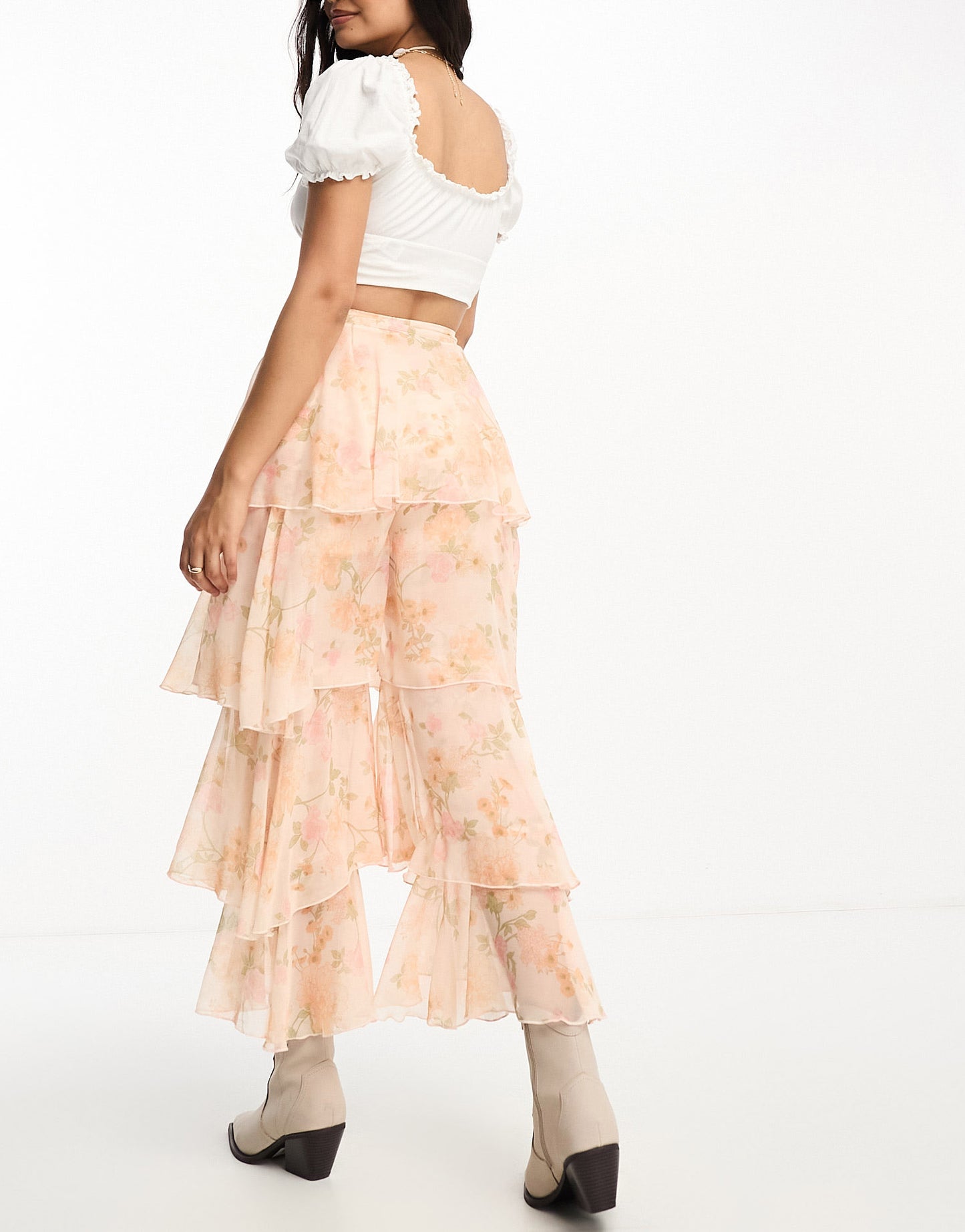 Miss Selfridge chiffon tiered wide leg trousers in floral