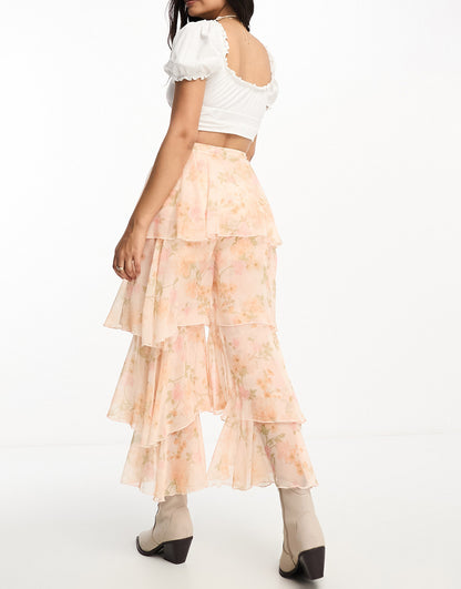 Miss Selfridge chiffon tiered wide leg trousers in floral