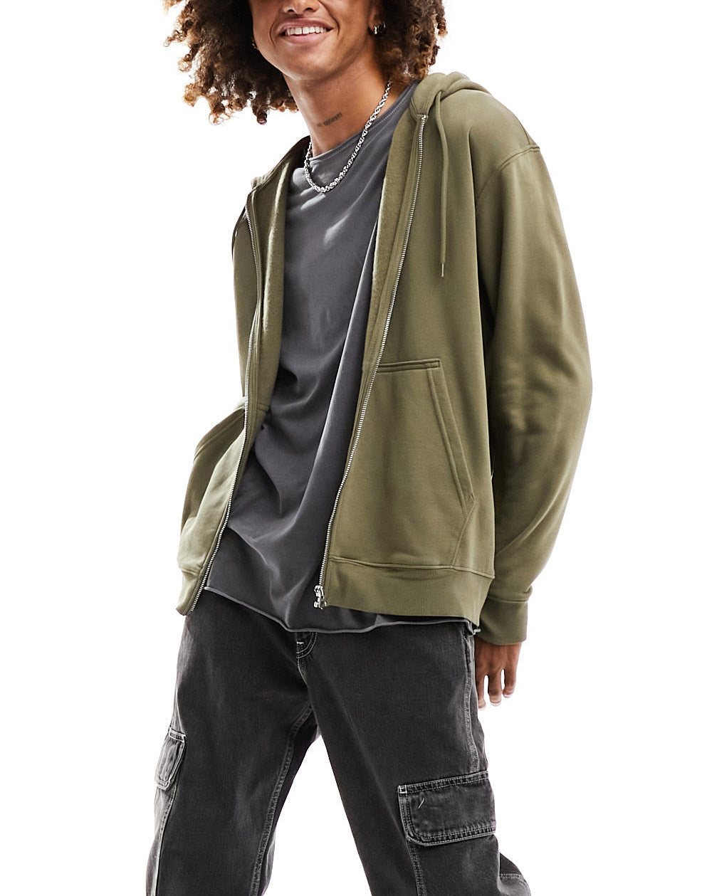 Weekday standard zip hoodie in khaki green