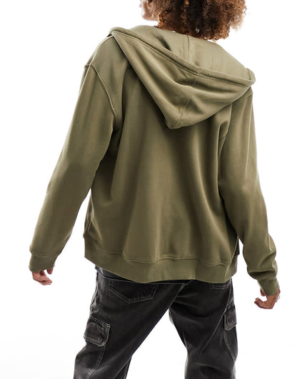 Weekday standard zip hoodie in khaki green