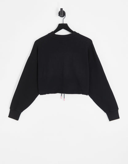 HUGO Delive cropped sweatshirt in black with drawstring detail