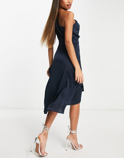 TFNC Bridesmaid one shoulder midi dress in navy – ASOS Sample Sale