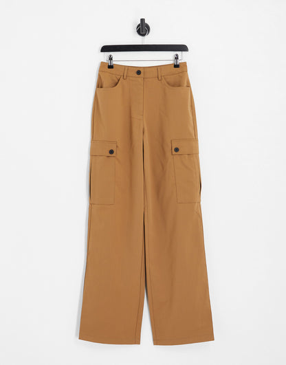 Noisy May premium wide leg cargo trousers in camel