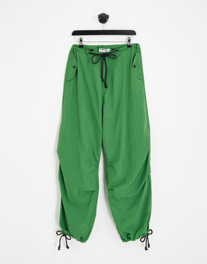 Noisy May drawstring parachute trousers in green