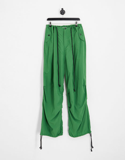 Noisy May Curve drawstring parachute trousers in green