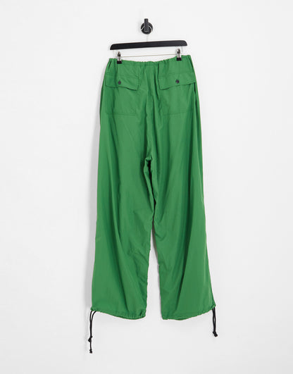 Noisy May Curve drawstring parachute trousers in green