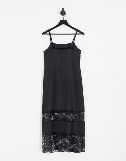 River Island lace detail slip dress in black